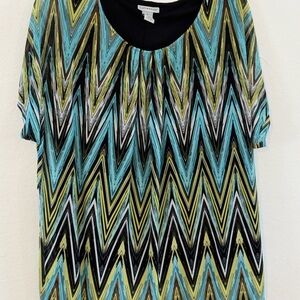 Catherine Chevron Patterned Blue & Green Top - Multicolor Women 1X
